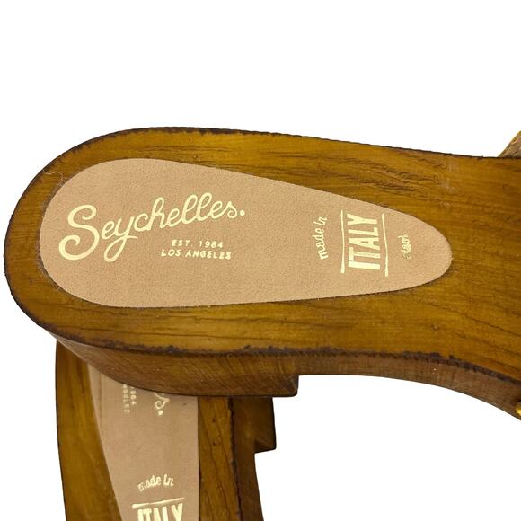 Seychelles Marine Layer Suede Mustard Wood Sandals Slip Ons 6.5 New - Picture 11 of 11